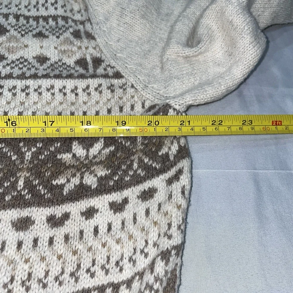 Perry Ellis Women‎ Fair Isle Crewneck Sweater Cotton Merino Wool Tan Cream Large